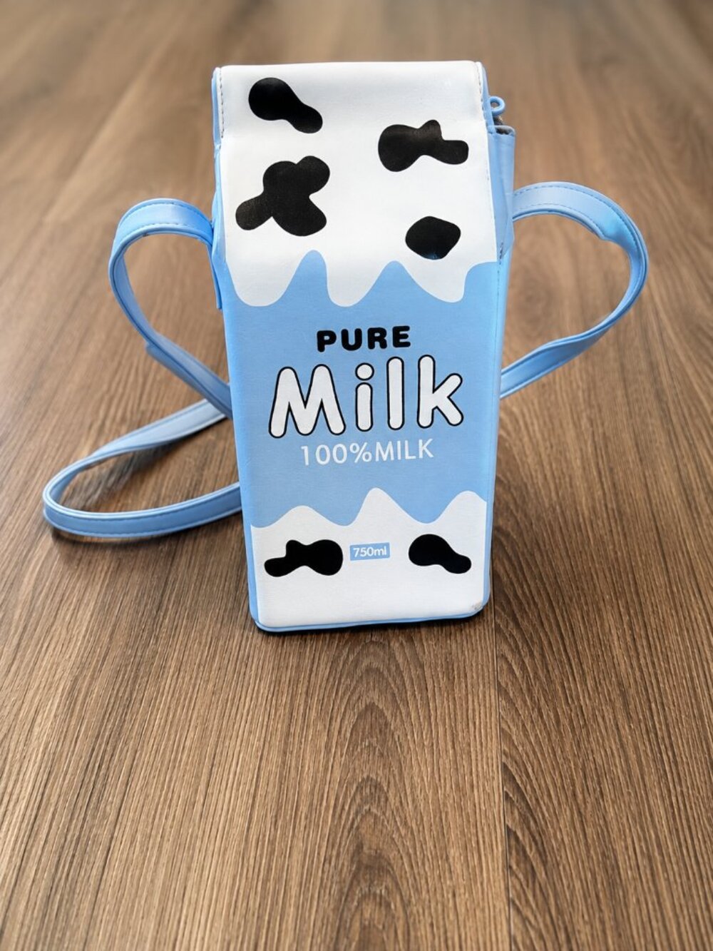 Blue Milk Carton Cow Print Novelty Crossbody Purse